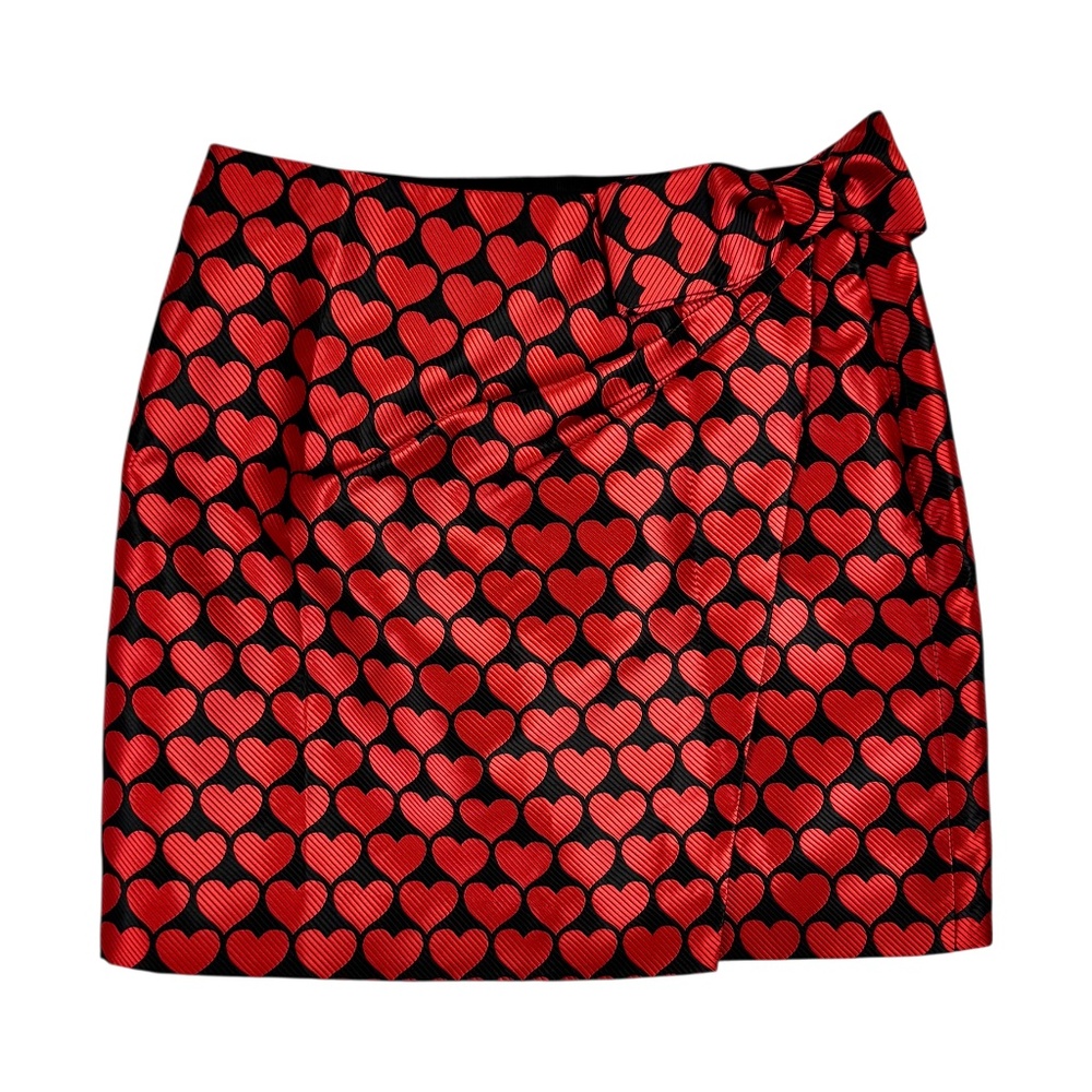 NWT J.Crew Jacquard Heart Print Faux Wrap Skirt Size 4‎ P Red Black Valentine’s